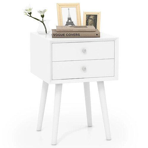 Helloshop26 Table de chevet avec 2 tiroirs table d'appoint pour salon chambre bureau 40 x 40 x 59,5 cm blanc 20_0004954