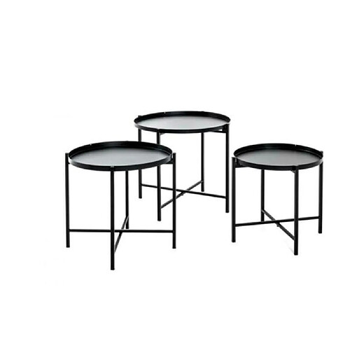 Pegane Lot de 3 tables coloris noir en métal