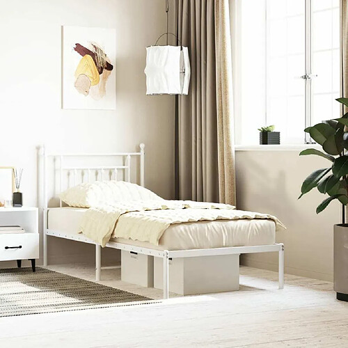 Maison Chic Lit adulte - Cadre de lit métal avec tête de lit,Structure du lit Contemporain pour chambre blanc 90x190 cm -MN65666