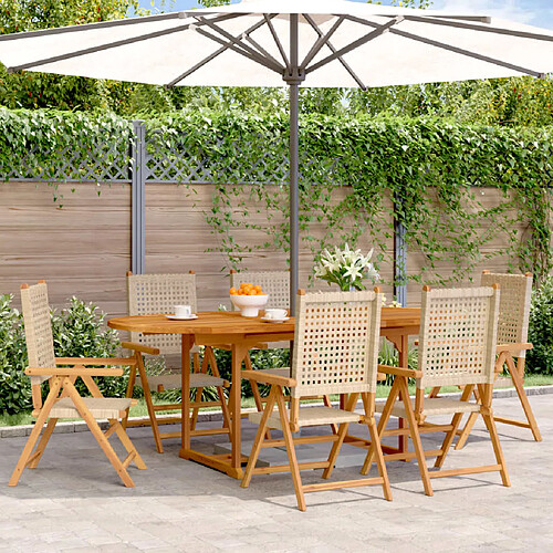 vidaXL Ensemble à manger de jardin 7 pcs beige rotin et bois massif