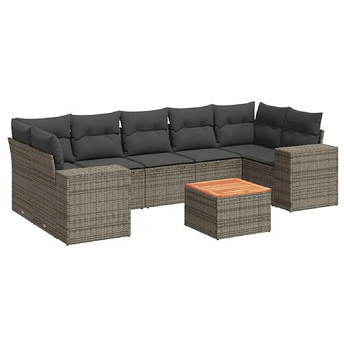 Maison Chic Salon de jardin 8 pcs avec coussins | Ensemble de Table et chaises | Mobilier d'Extérieur gris résine tressée -GKD17586