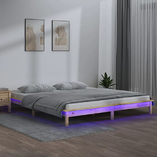 Maison Chic Lit adulte - Cadre de lit à LED,Structure du lit Contemporain 200x200 cm bois massif -MN34692