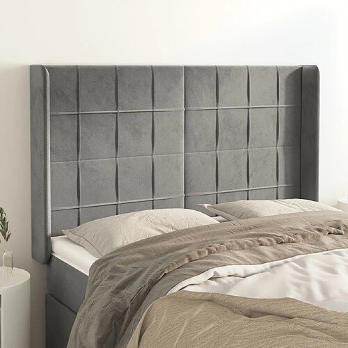 Maison Chic Tête de lit scandinave avec oreilles,meuble de chambre Gris clair 147x16x118/128 cm Velours -MN64328