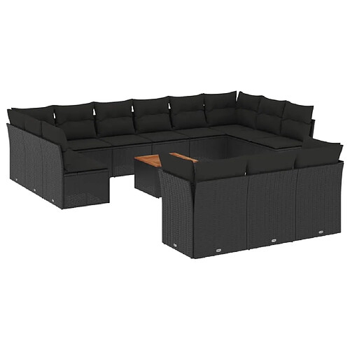 Maison Chic Salon de jardin avec coussins 14 pcs, Ensemble Tables et chaises de jardin, noir résine tressée -GKD621943