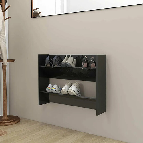 Maison Chic Armoire à Chaussures murale,Meuble de Rangement à Chaussures Noir brillant 80x18x60 cm Aggloméré -MN83894