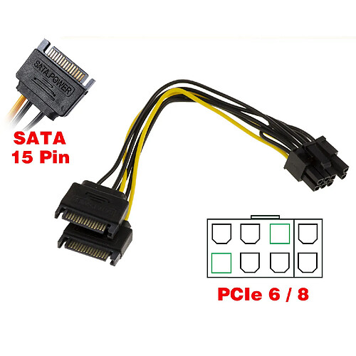 Kalea-Informatique Cordon Adaptateur PCIe 6 8 vers 2x SATA 15 points Fiche PCIe des cartes graphiques Fiche PCIe des cartes graphiques