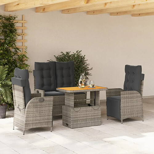 vidaXL Ensemble à manger jardin 4pcs et coussins Gris Résine tressée