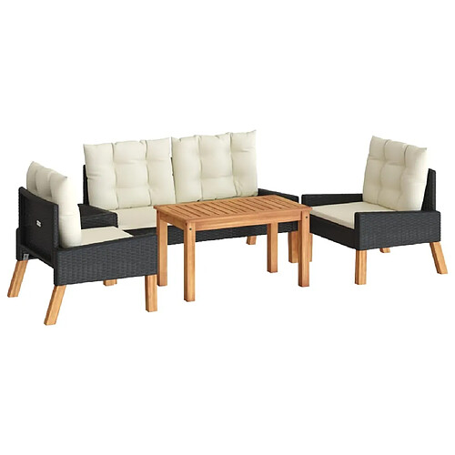 Maison Chic Salon de jardin 4 pcs | Ensemble de Table et chaises | Mobilier d'Extérieur et coussins Résine tressée et bois massif -GKD61407