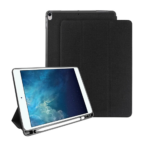 Etui en PU tissu de jeans avec fente pour stylo noir pour votre Apple iPad Pro 10.5