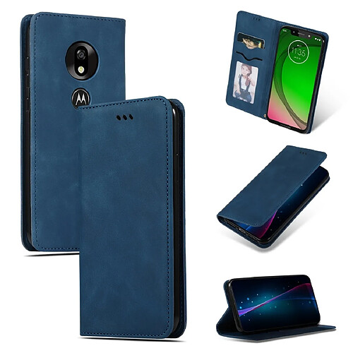 Wewoo Housse Coque Etui à rabat horizontal magnétique en cuir Skin Feel Business pour MOTO G7 Play version européenne bleu marine