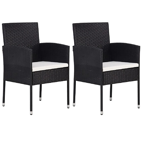 vidaXL Chaises de jardin coussins blanc crème 2pcs noir résine tressée