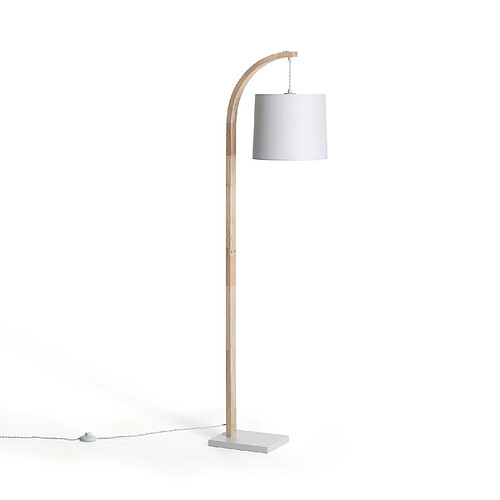 Ledkia Lampadaire Bois et Textile Haakon Blanc