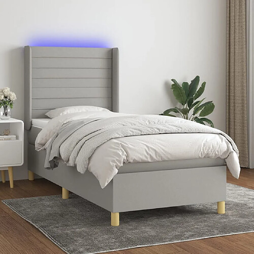 Sommier à lattes et matelas LED,Cadre à lattes de lit pour Adulte Gris clair 100x200 cm Tissu -MN96680