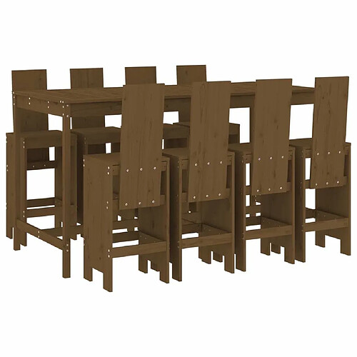 Maison Chic Table de bar et chaises d'extérieur 9 pcs,Ensemble de bar de jardin pour relax marron miel bois de pin massif -GKD618391