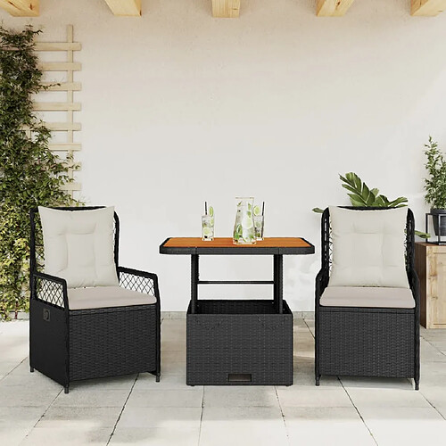 vidaXL Ensemble à manger de jardin avec coussins 3 pcs Noir