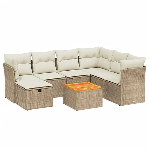 Maison Chic Salon de jardin avec coussins 8 pcs, Ensemble Tables et chaises de jardin, beige résine tressée -GKD850335