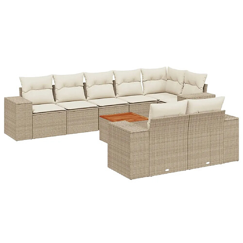 Maison Chic Salon de jardin avec coussins 9 pcs, Ensemble Tables et chaises de jardin, beige résine tressée -GKD316001