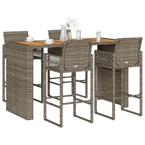 vidaXL Ensemble de bar de jardin 5 pcs sans coussins gris poly rotin