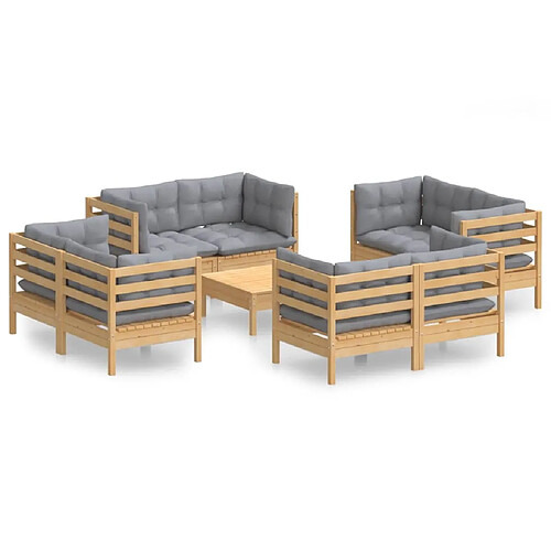 Maison Chic Salon de jardin 9 pcs + coussins - Mobilier/Meubles de jardin - Table et chaises d'extérieur gris Bois de pin -MN84399