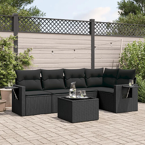 vidaXL Salon de jardin 6 pcs avec coussins noir résine tressée