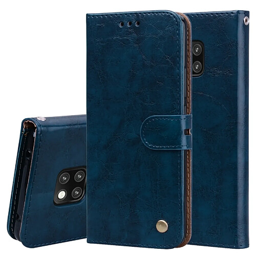 Wewoo Etui à rabat horizontal en cuir de style business à texture de cire pour Huawei Mate 20 Pro, avec support et emplacements pour cartes et porte-monnaie (bleu)