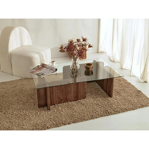 Vente-Unique Table basse en verre trempé - Naturel foncé et Transparent - AZRA