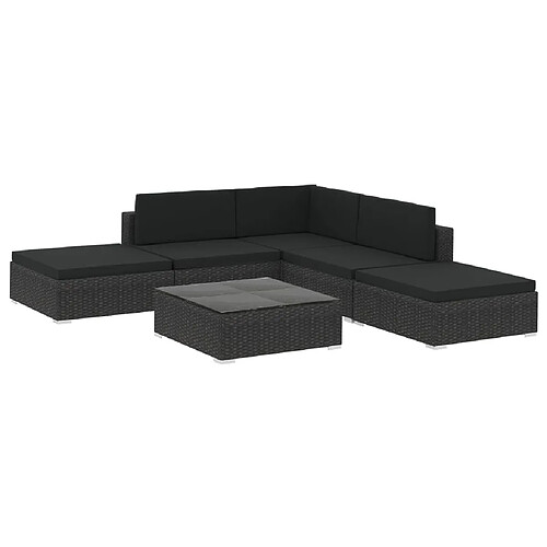 Maison Chic Salon de jardin 6 pcs + coussins - Mobilier/Meubles de jardin - Table et chaises d'extérieur Résine tressée Noir -MN19832