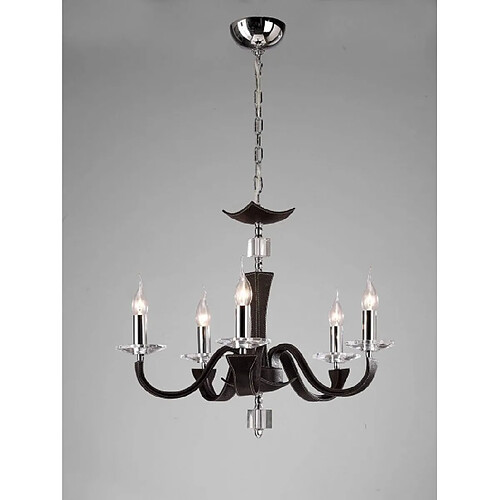 Luminaire Center Suspension Nardini 5 Ampoules chrome poli/marron foncé Faux cuir/cristal