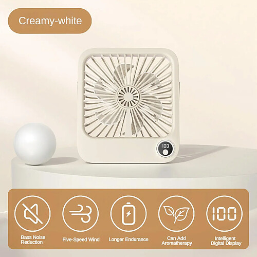 (Beige) Petit Ventilateur de Bureau Ventilateur Pliant USB de Bureau Extérieur Portable Ventilateur Ultra Mince à Affichage Numérique