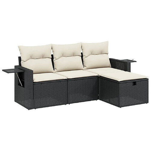 Maison Chic Ensemble de 4 Tables et chaises d'extérieur avec coussins,Salon de jardin noir résine tressée -GKD547069