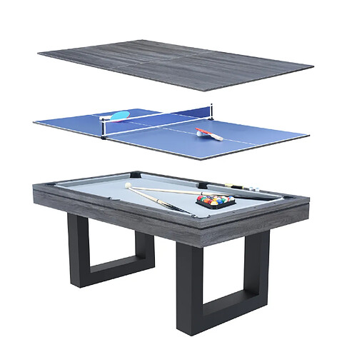 Concept Usine Table multi-jeux 3 en 1 billard et ping pong en bois gris DENVER