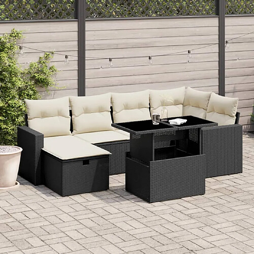 vidaXL Salon de jardin 7 pcs avec coussins noir résine tressée