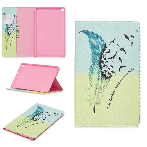 Etui en PU motif imprimé avec support motif de plumes pour votre Samsung Galaxy Tab A 10.1 (2019) T510