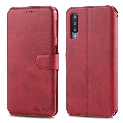 Wewoo Housse Coque Pour Galaxy A50 AZNS Texture du mollet Etui en cuir avec rabat horizontal magnétique support et logements cartes et cadre photo Rouge