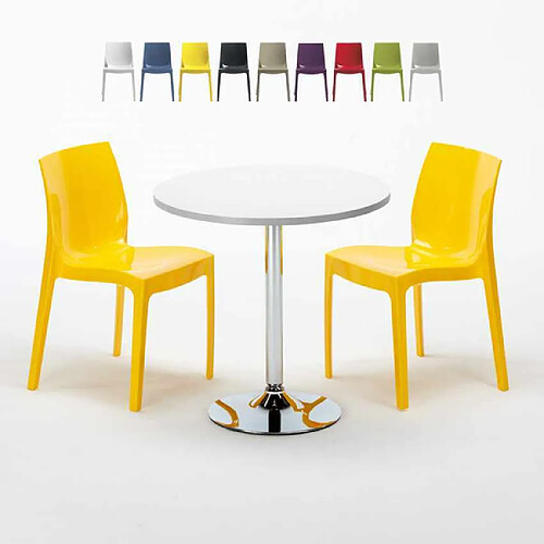 Grand Soleil Table Ronde et 2 Chaises Colorées Set In