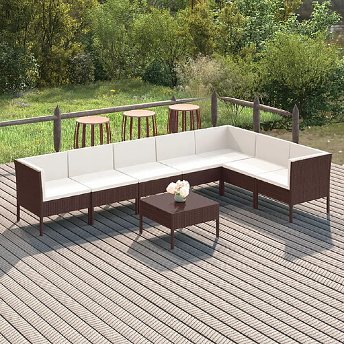 vidaXL Salon de jardin 8 pcs avec coussins résine tressée marron