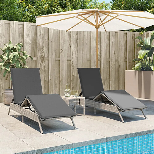 vidaXL Chaises longues avec coussins lot de 2 gris résine tressée