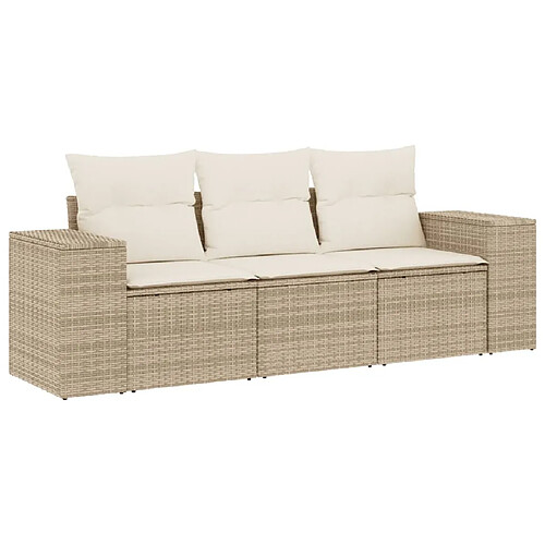 Maison Chic Salon de jardin avec coussins 3 pcs | Ensemble de Table et chaises | Mobilier d'Extérieur beige résine tressée -GKD78128