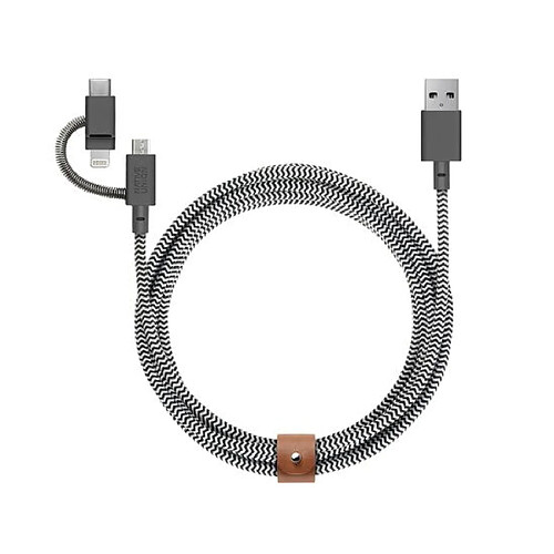 NATIVE UNION Câble Eco Belt 3en 1 USB-A vers Micro USB, USB-C, Lightning - 2m Zèbre Multicolore