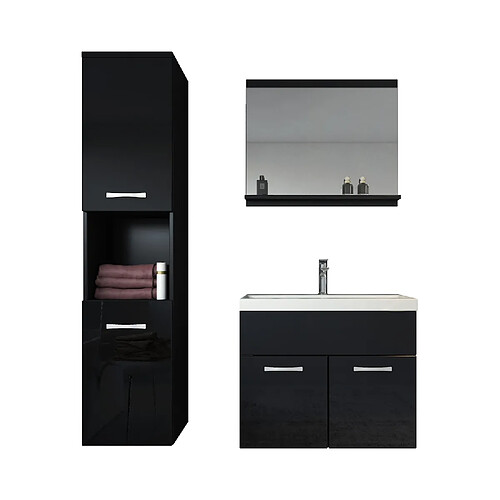 Auco Meuble de salle de bain Montreal 60 cm lavabo Noir brillant - Armoire de rangement Meuble lavabo evier Meubles