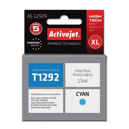 Activejet? Cartouche d'encre originale Activejet AE-1292N Cyan