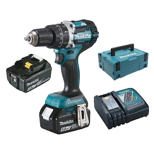 Perceuse visseuse à percussion sansfil Makita DHP484RTJ 18 V 2 batteries 5 Ah Makpac