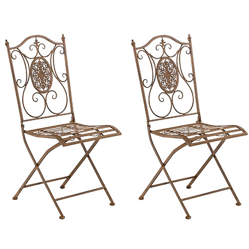 Decoshop26 Lot de 2 chaises de jardin balcon terrasse design rustique pliable en métal marron vieilli 10_0002872