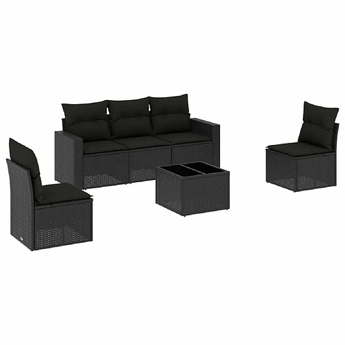 Maison Chic Salon de jardin 6 pcs avec coussins | Ensemble de Table et chaises | Mobilier d'Extérieur noir résine tressée -GKD87165