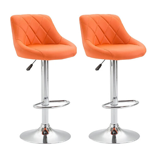 Decoshop26 2x Tabourets de bar en synthétique orange pivotant avec repose-pieds TDB10083