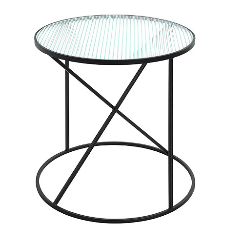 Pegane Table d'appoint, table de salon en verre trempé et métal coloris noir - diamètre 50 x hauteur 50 cm