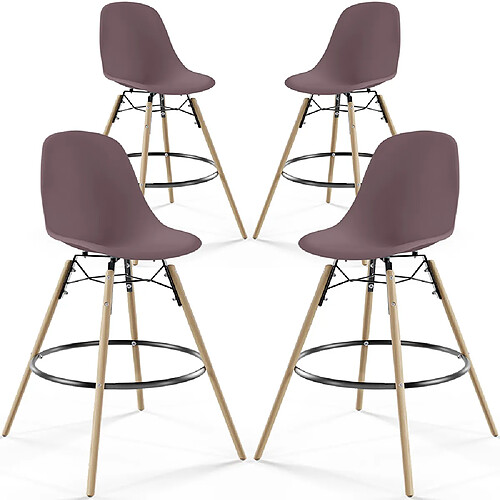 ICONIK INTERIOR Tabourets de Bar - Design Scandinave - Pieds en Bois - Lot de 4 - Skögur Taupe