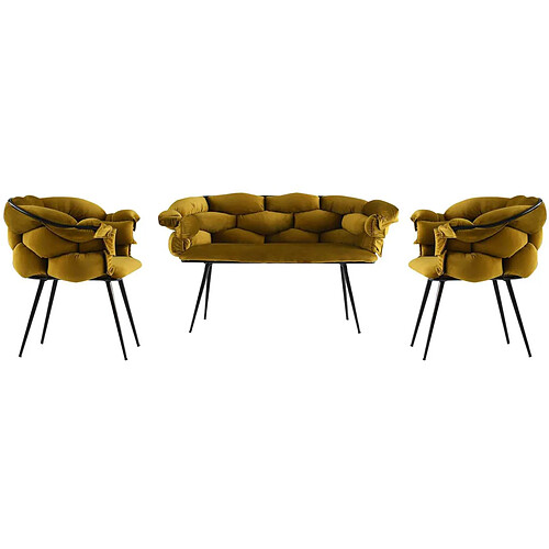 Hanah Home Ensemble canapé et fauteuils Balon ocre et noir.