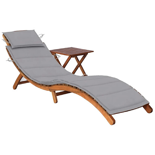 Helloshop26 Transat chaise longue bain de soleil lit de jardin terrasse meuble d'extérieur avec table et coussin bois d'acacia 02_0012615