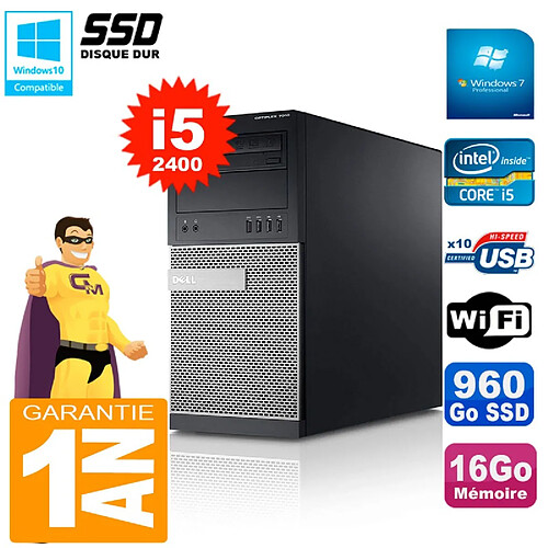 PC Tour DELL 7010 Core I5-2400 RAM 16Go Disque 960 Go SSD Wifi W7 · Occasion